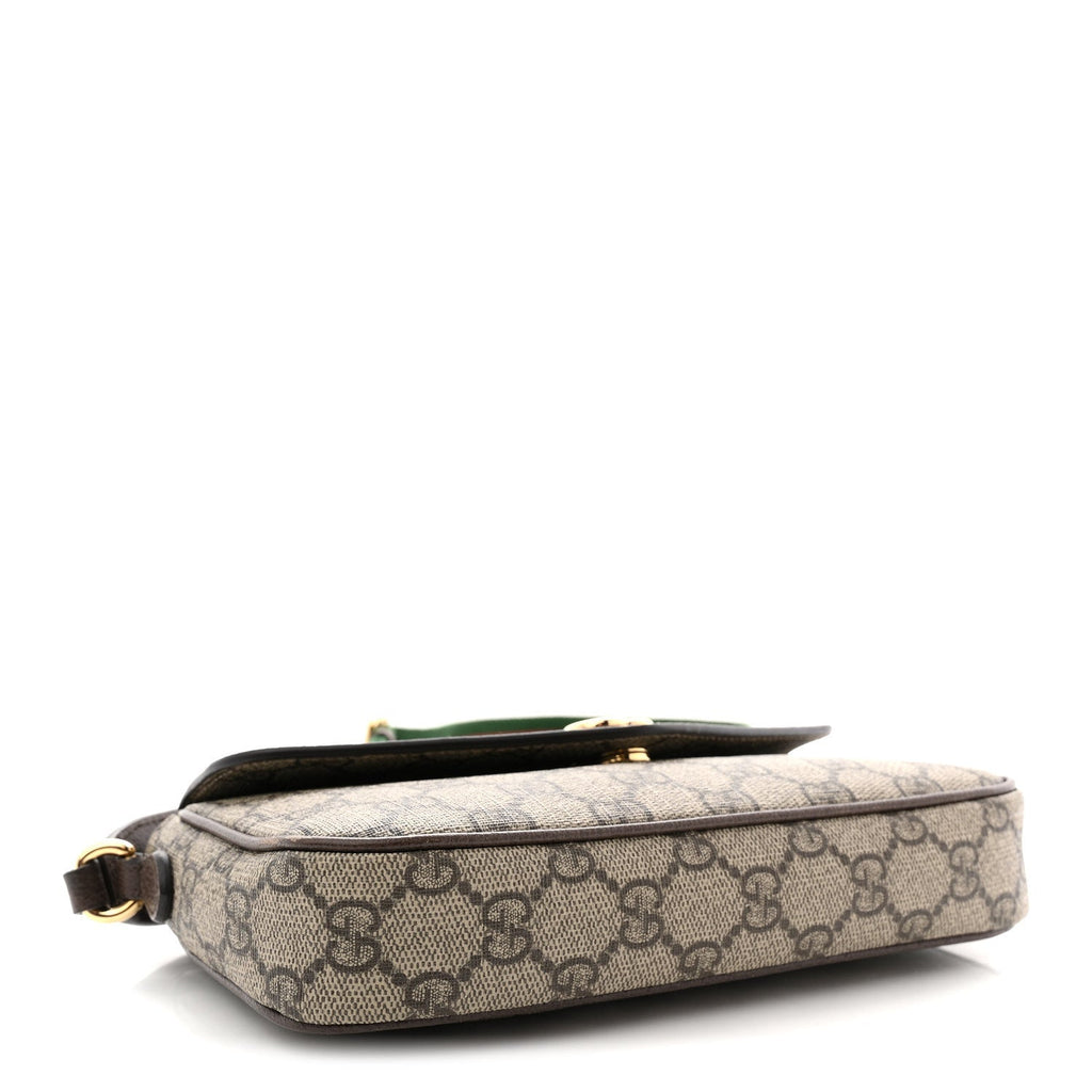 GG Supreme Monogram Textured Dollar Calfskin Web Mini Ophidia Envelope Shoulder Bag Beige Ebony