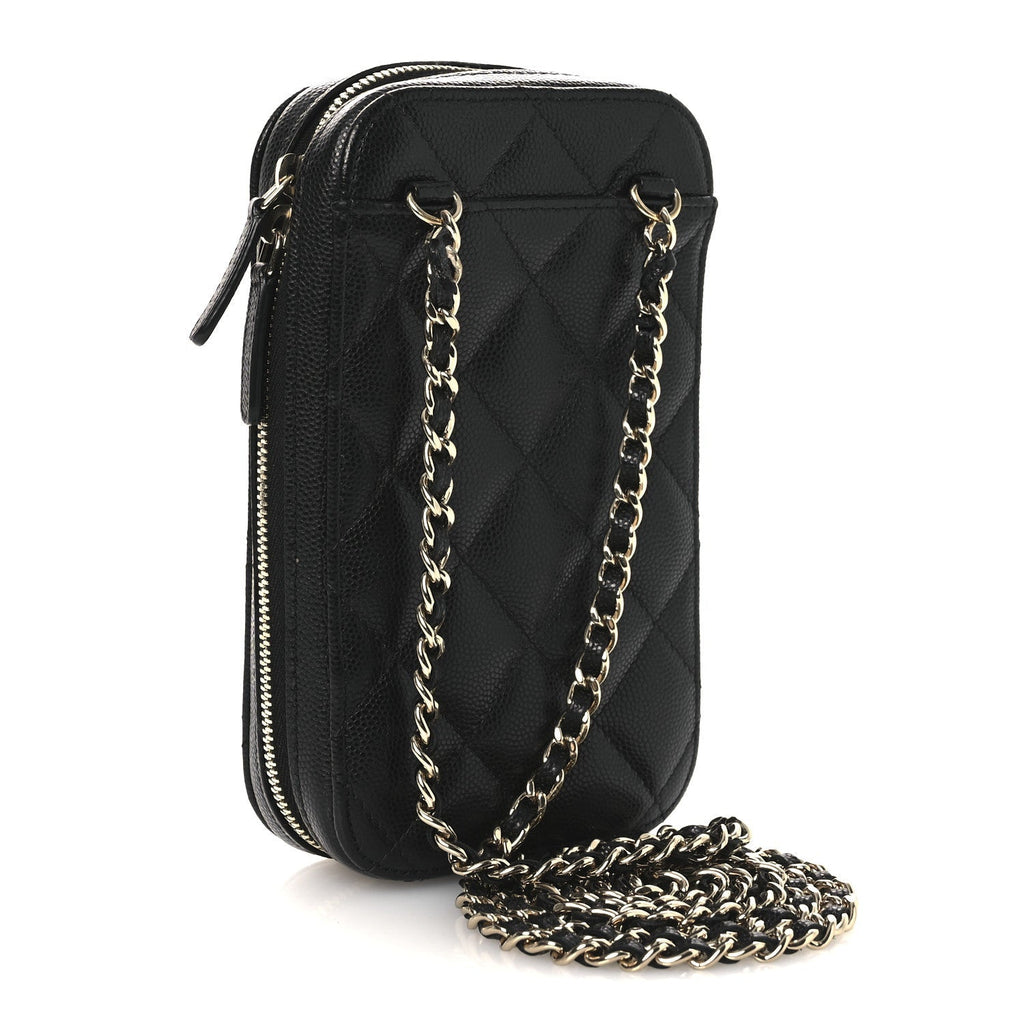 Caviar Quilted Phone Holder Wallet On Chain WOC Black