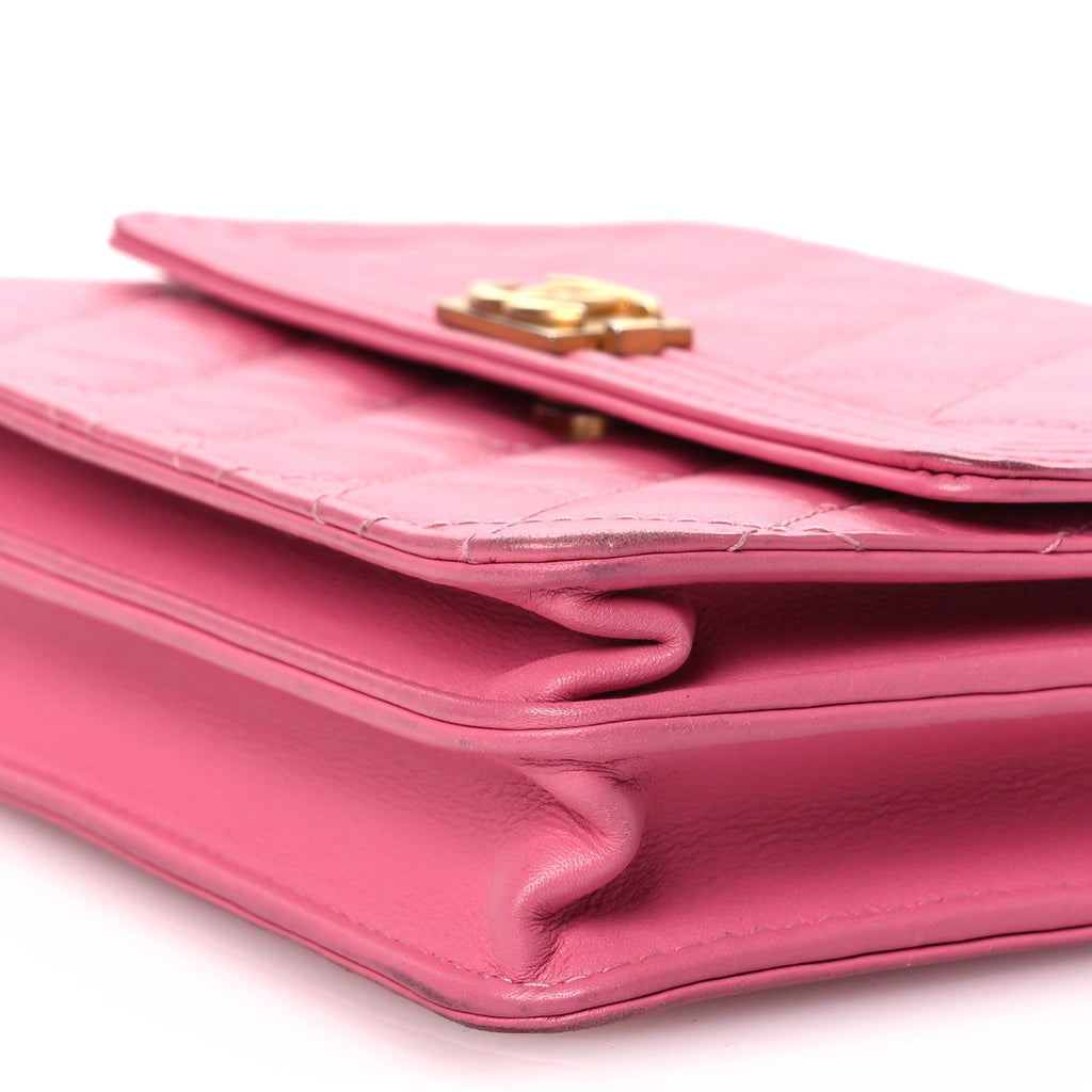 Lambskin Quilted Boy Square Wallet on Chain WOC Pink