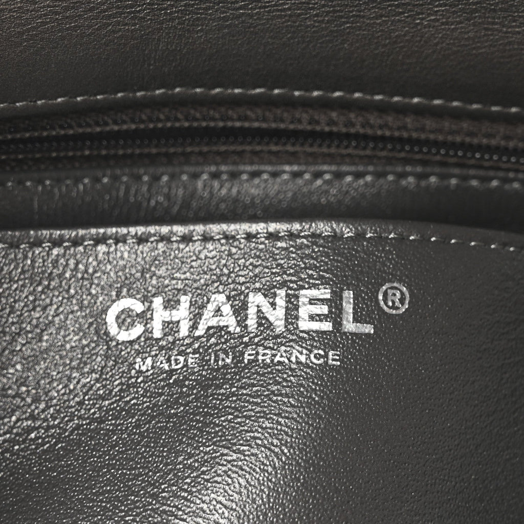 Metallic Lambskin Quilted Mini Rectangular Flap  Dark Grey