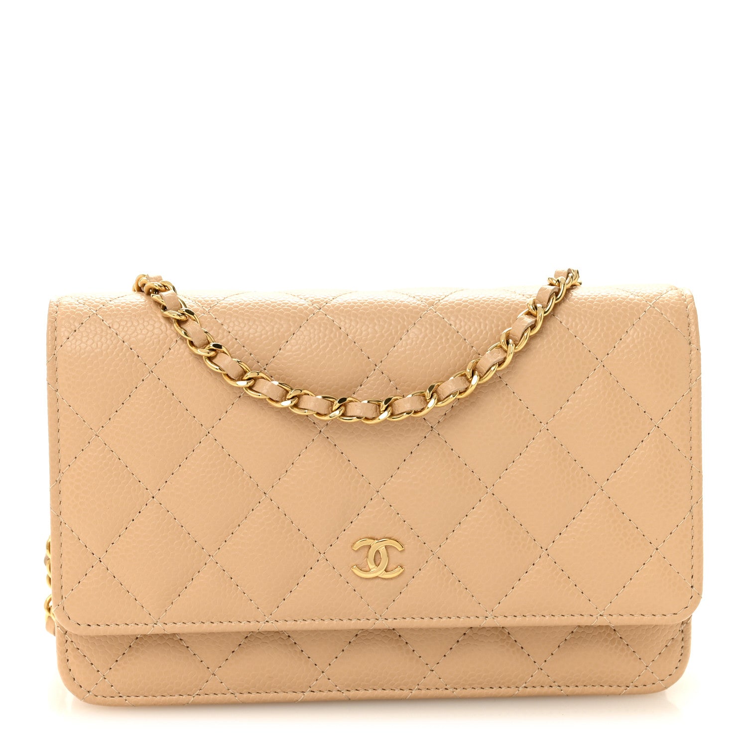 Caviar Quilted Wallet on Chain WOC Beige