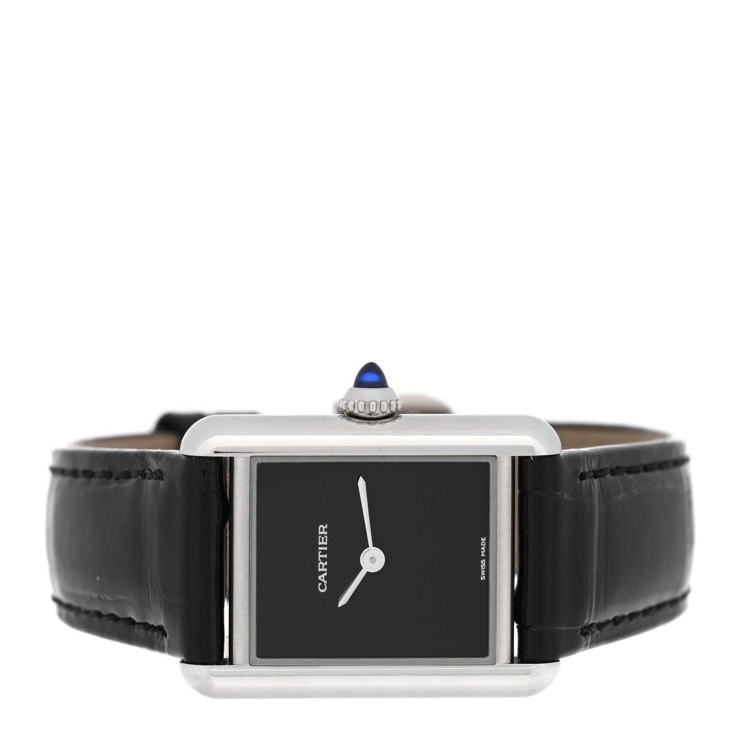 Stainless Steel Alligator 22mm Must de Cartier Tank Quartz Watch Black