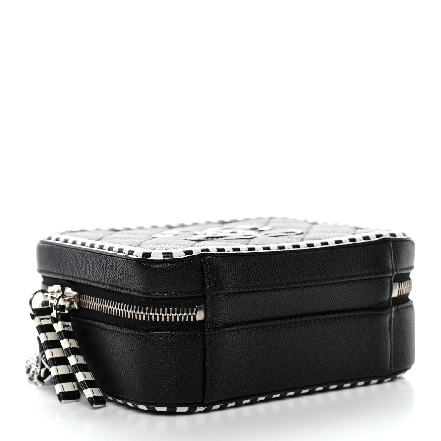 Caviar Quilted Striped Small CC Filigree Vanity Case Black White