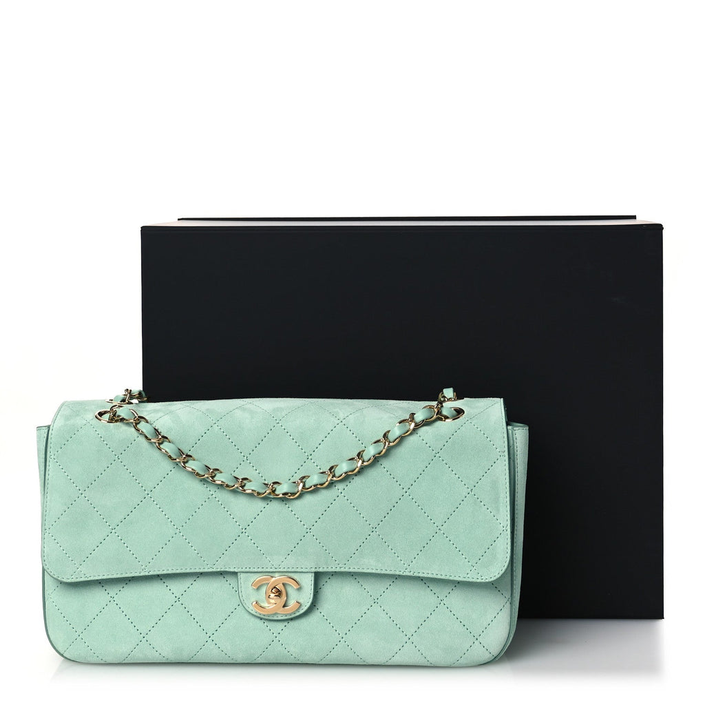 Suede Calfskin Small Souplissimo Maxi Flap Green