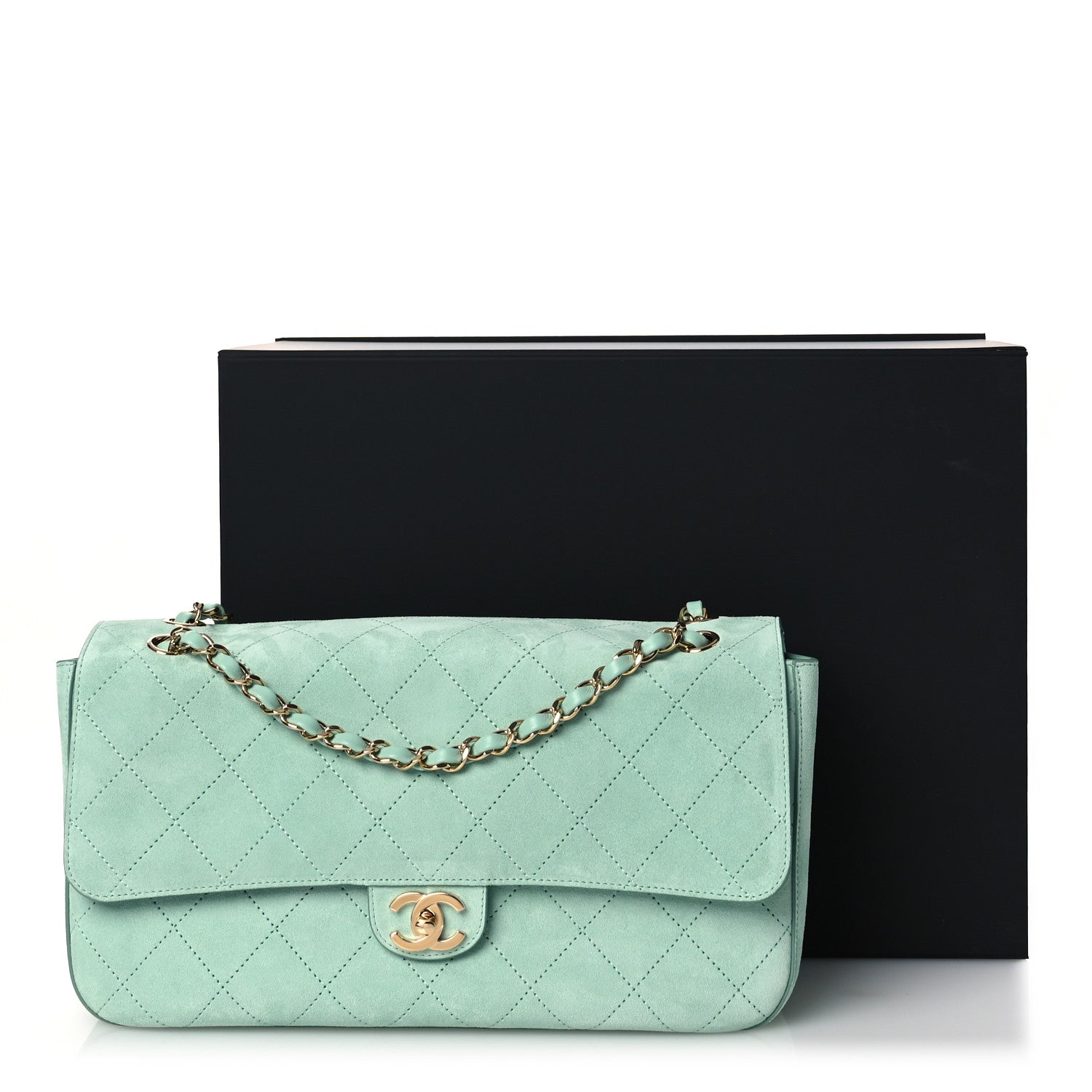 Suede Calfskin Small Souplissimo Maxi Flap Green