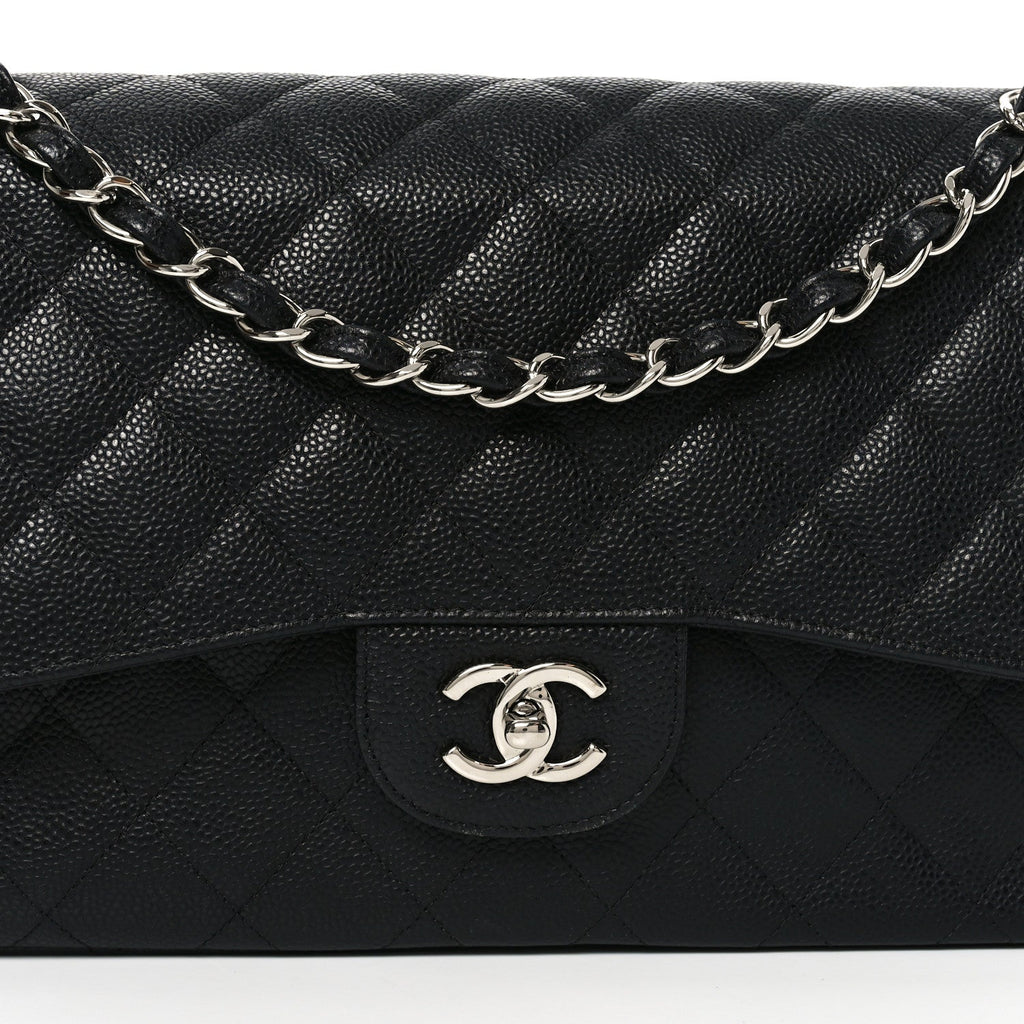 Caviar Quilted Jumbo Double Flap Black