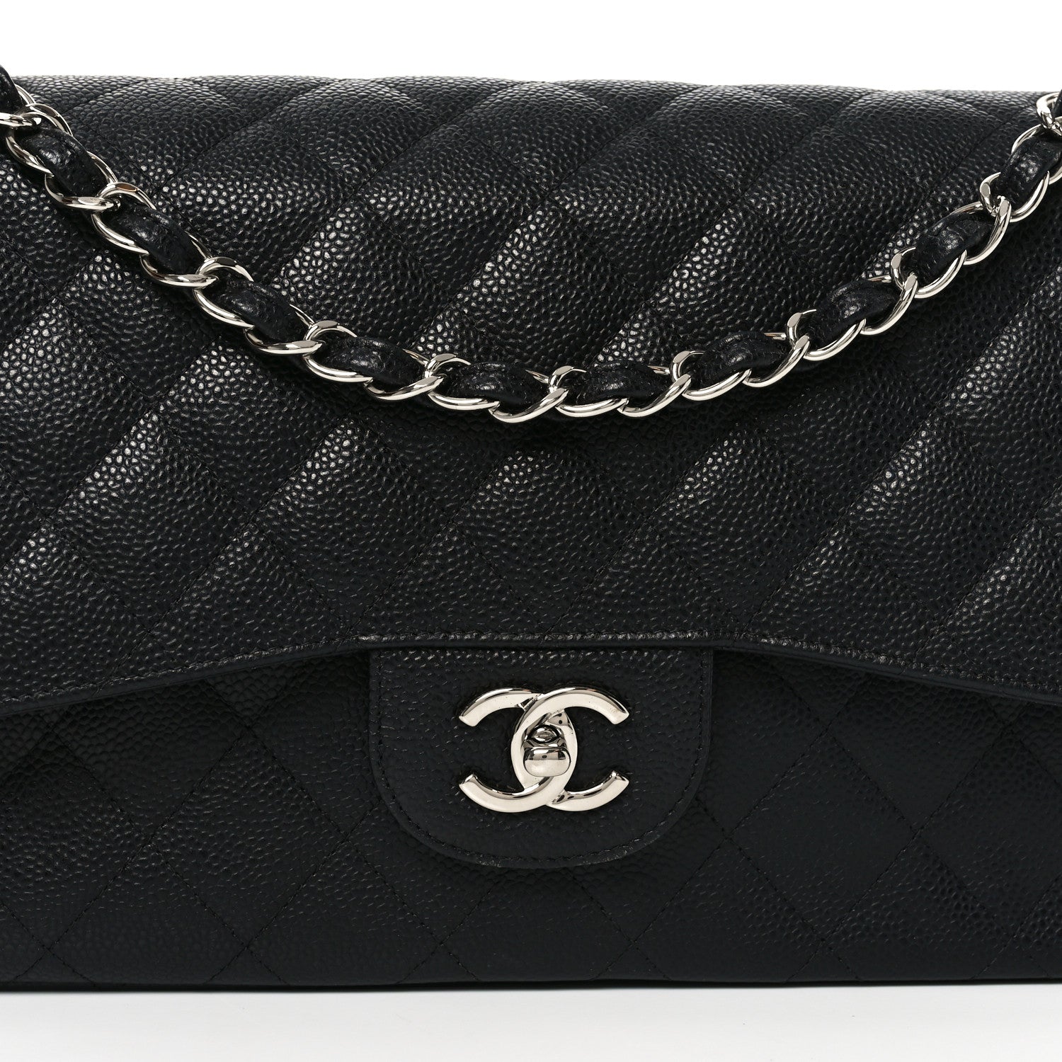 Caviar Quilted Jumbo Double Flap Black