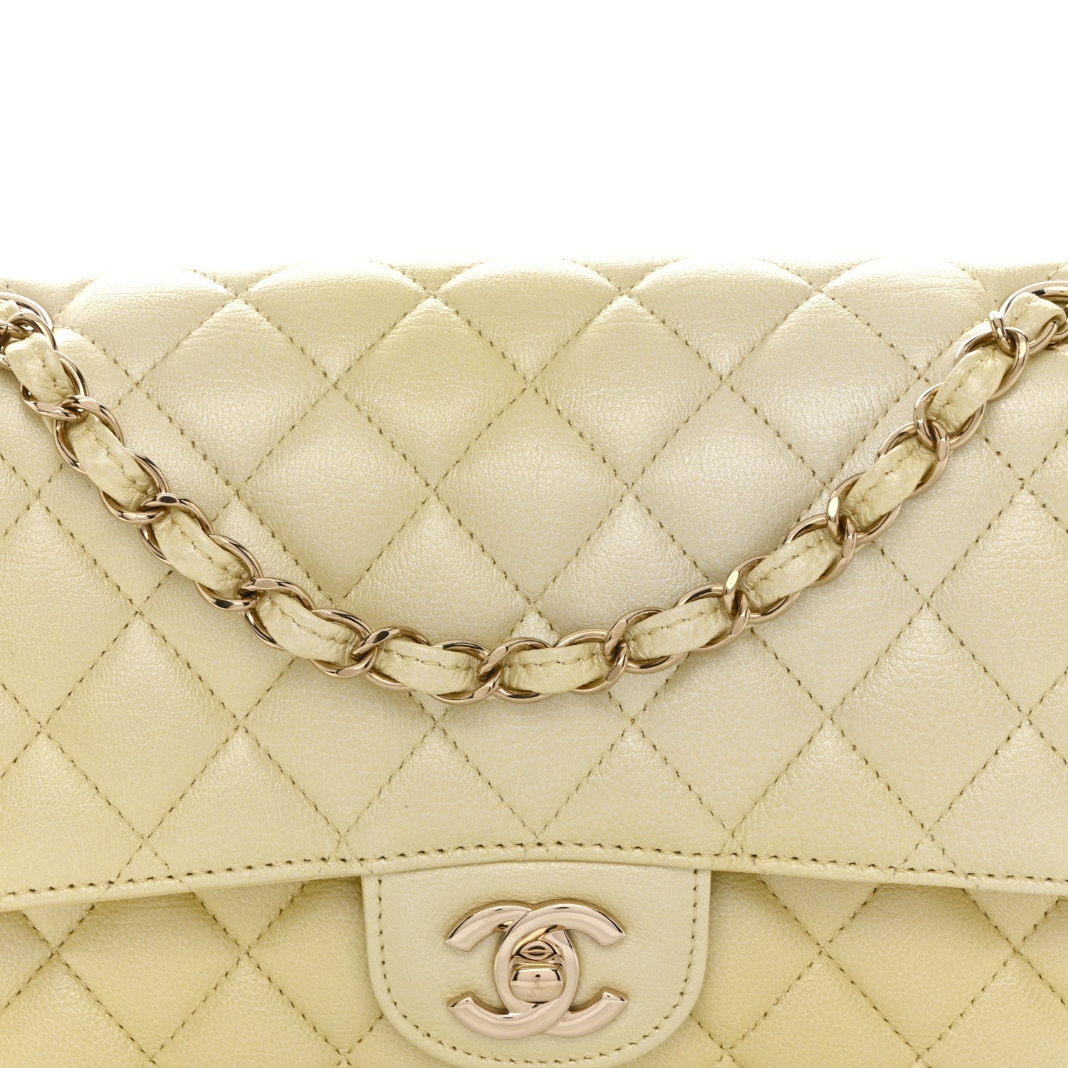 Cloudy Pearly Goatskin Quilted Medium Double Flap Light Yellow