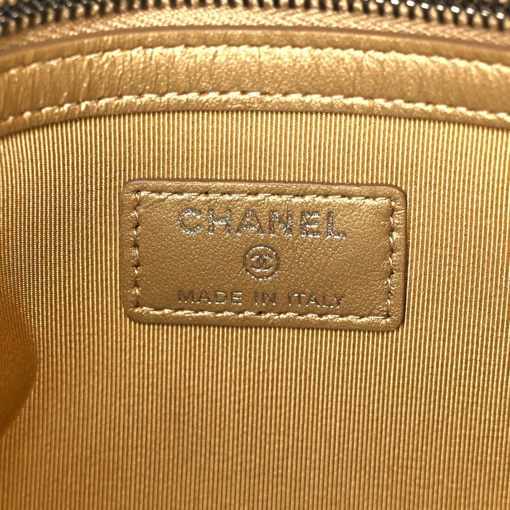 Metallic Calfskin Crocodile Embossed Medium Gabrielle Cosmetic Case Gold