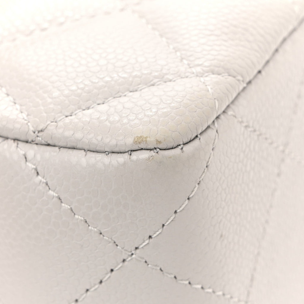 Caviar Quilted Medium Double Flap Light Grey