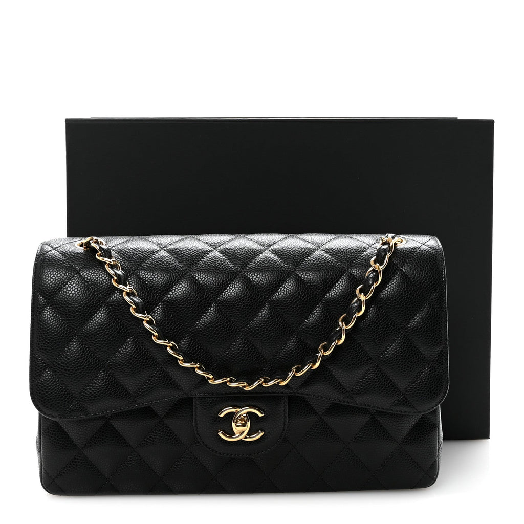 Caviar Quilted Jumbo Double Flap Black