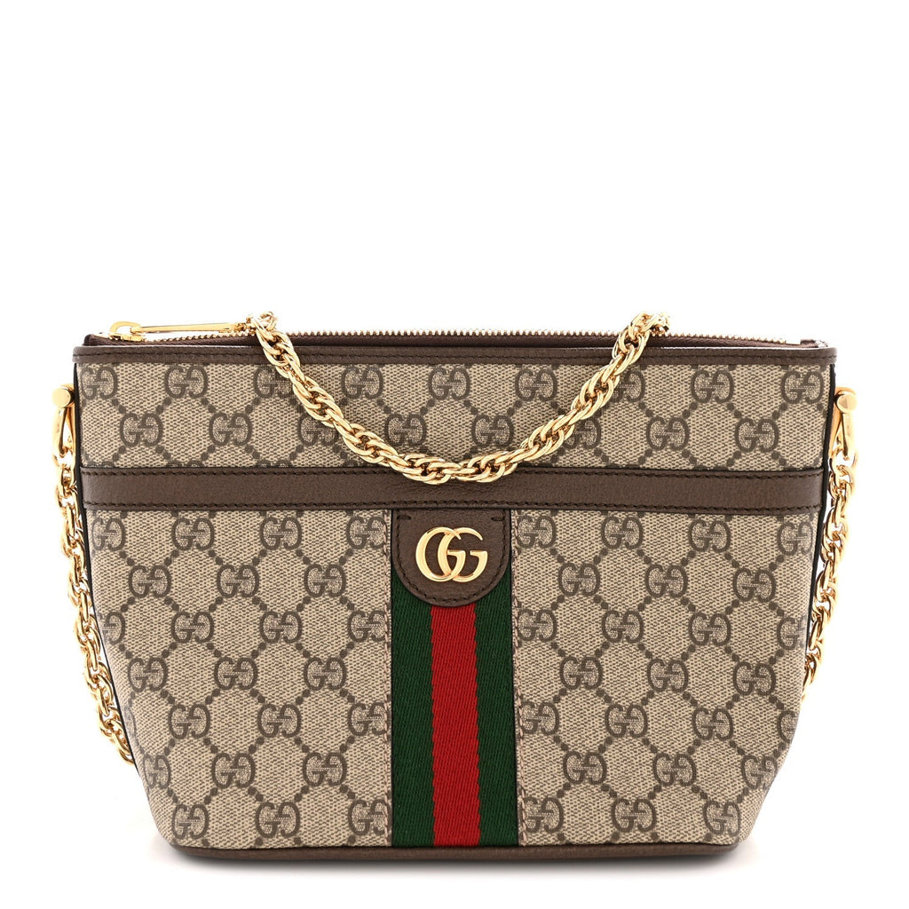GG Supreme Monogram Web Ophidia Chain Shoulder Bag Brown