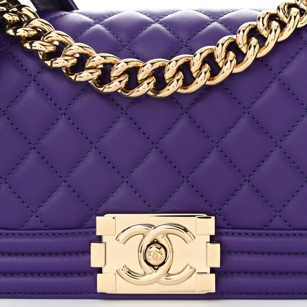 Calfskin Quilted Small Boy Flap Purple