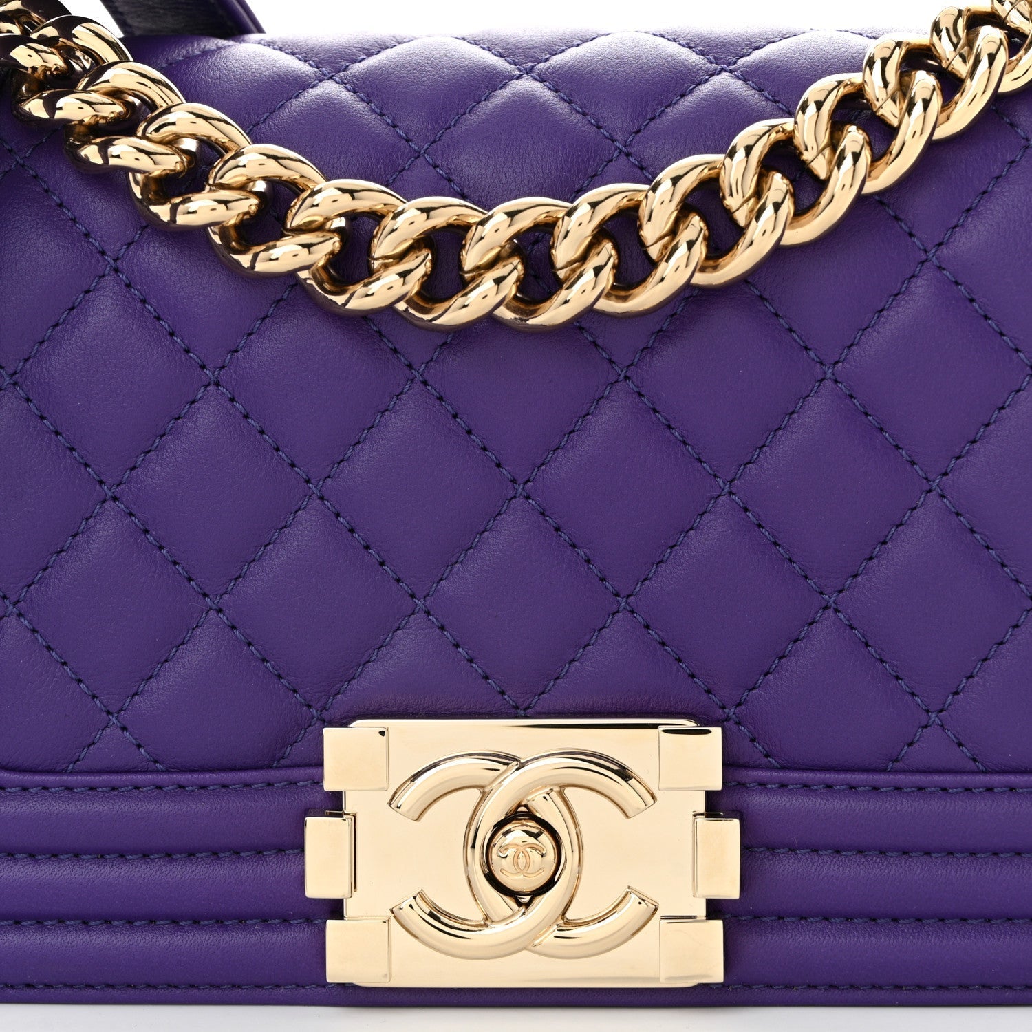 Calfskin Quilted Small Boy Flap Purple