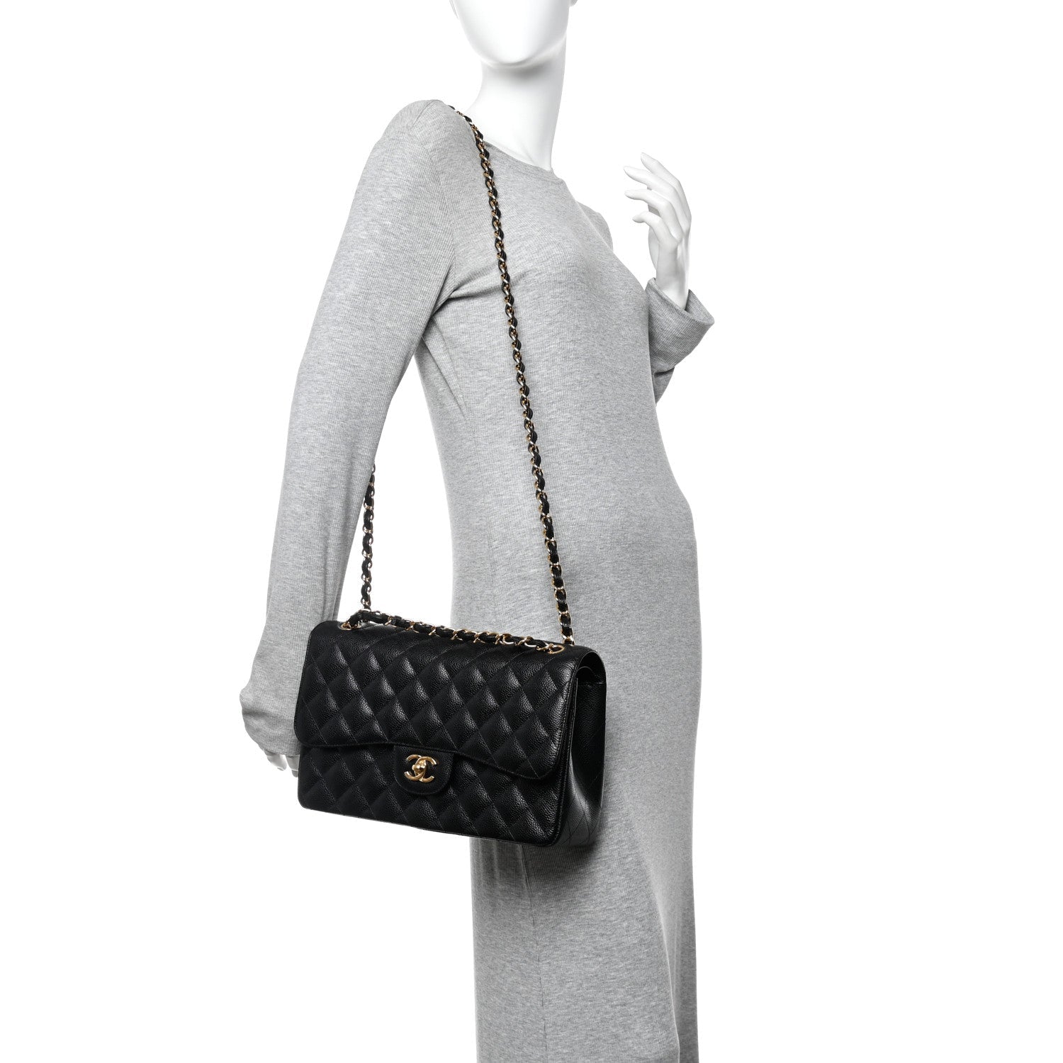Caviar Quilted Jumbo Double Flap Black