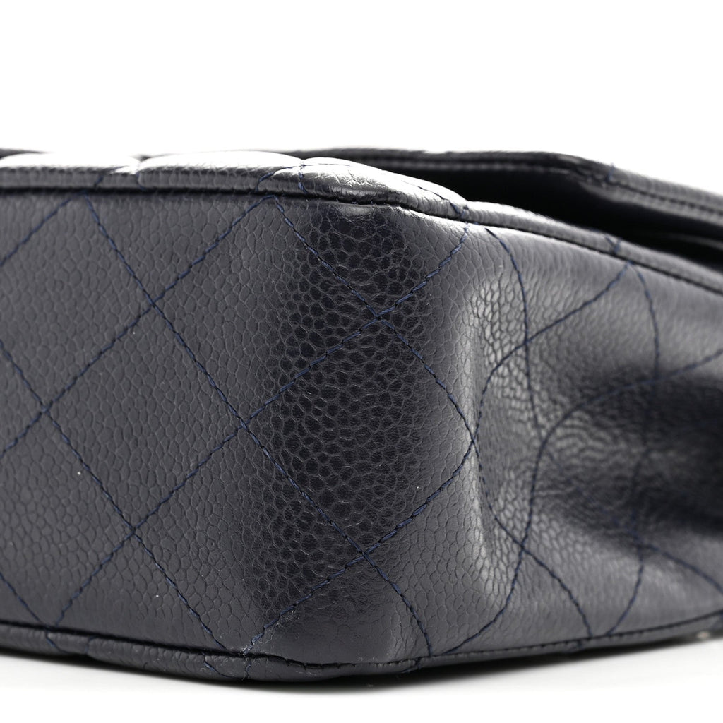 Caviar Quilted Medium Double Flap Navy