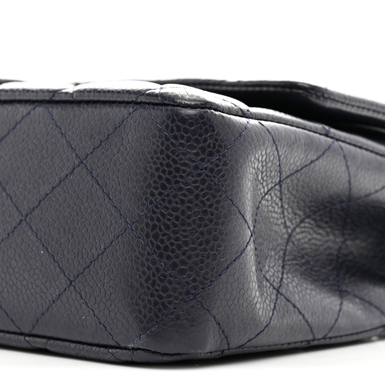 Caviar Quilted Medium Double Flap Navy