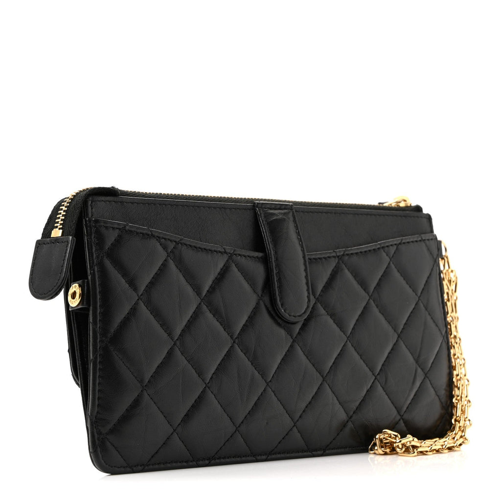 Aged Calfskin Quilted 2.55 Reissue Pouch With Chain Handle Black