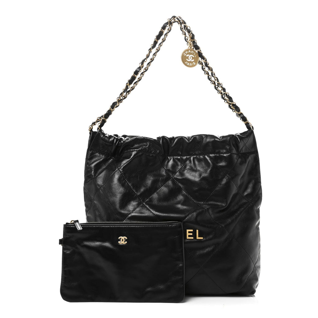 Shiny Calfskin Quilted Small Chanel 22 Black