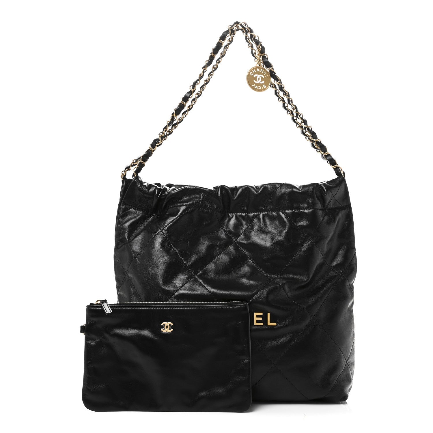 Shiny Calfskin Quilted Small Chanel 22 Black