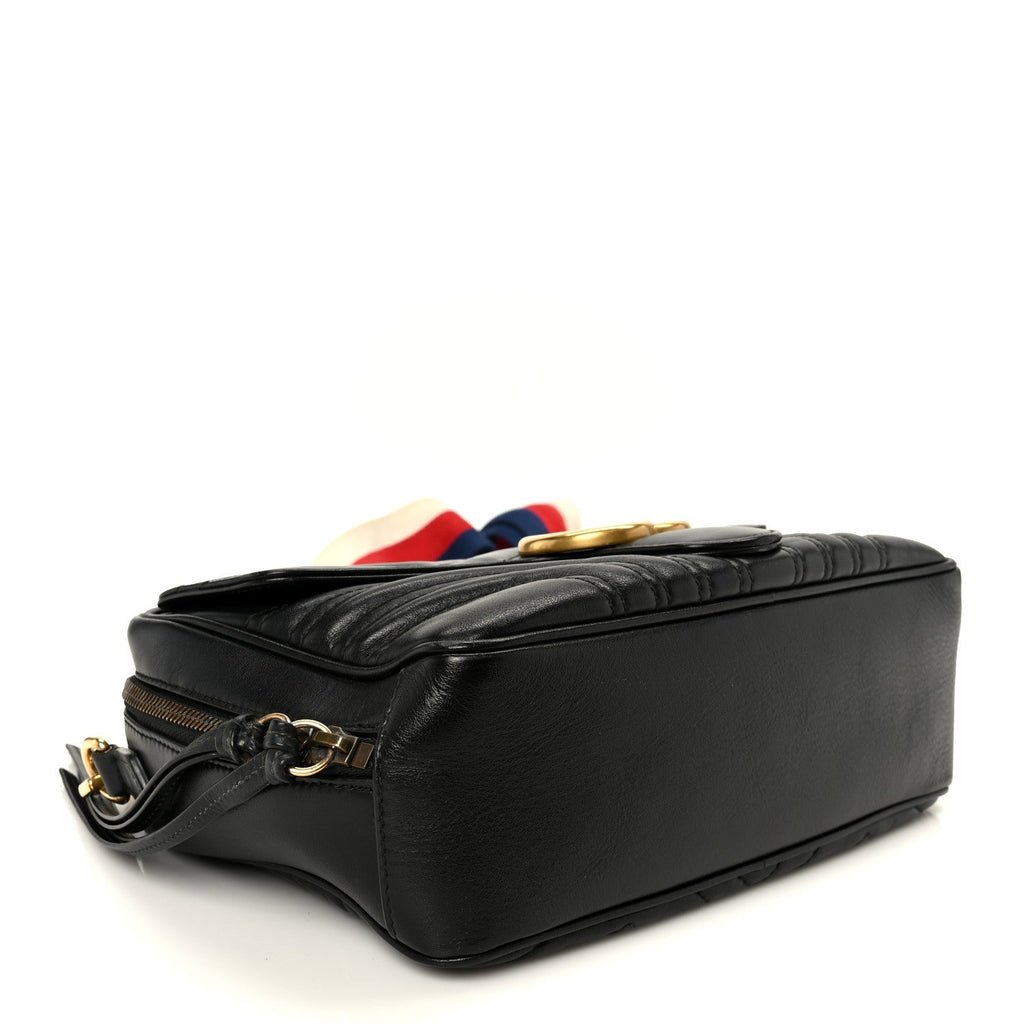 Calfskin Matelasse Sylvie Web Small GG Marmont Top Handle Shoulder Bag Black