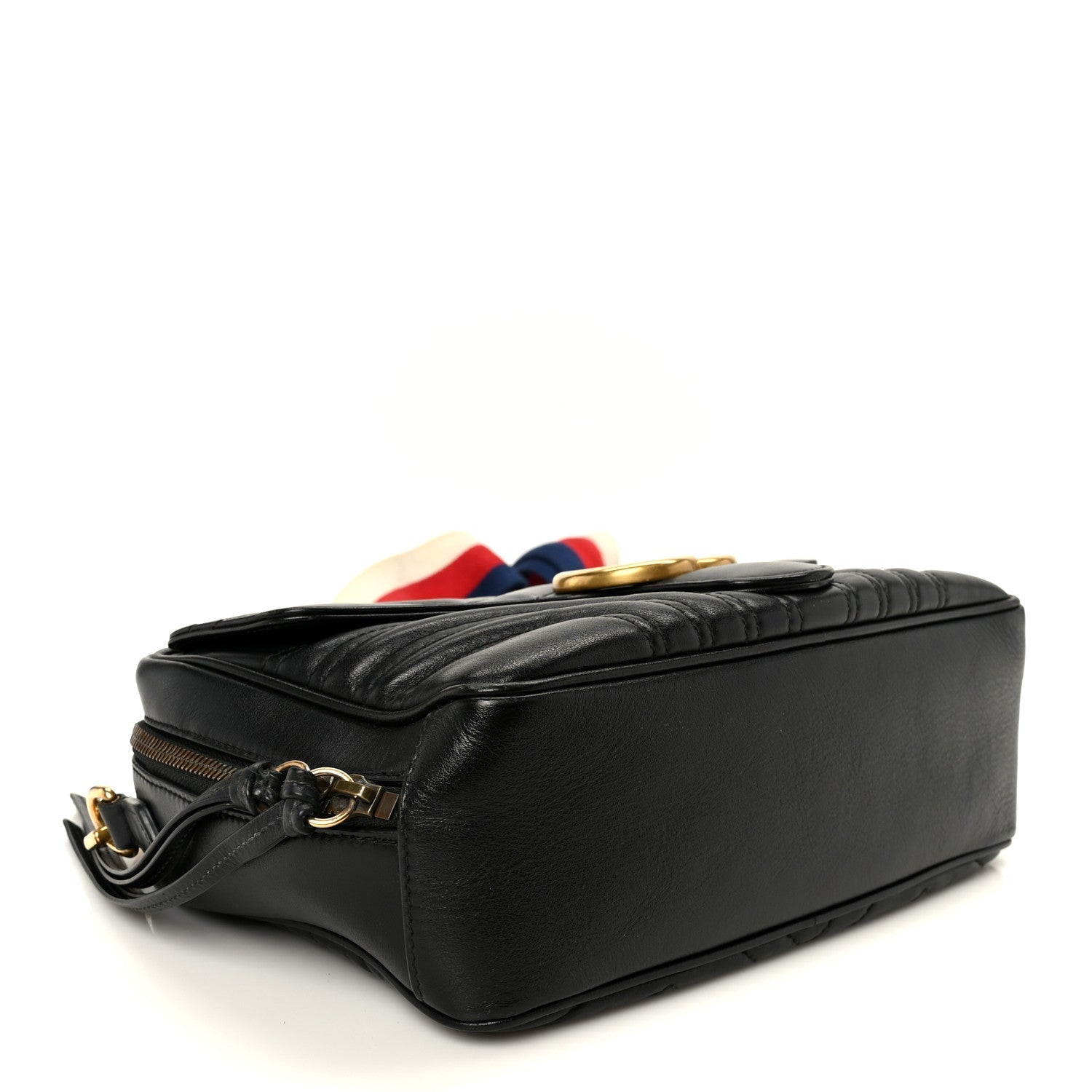 Calfskin Matelasse Sylvie Web Small GG Marmont Top Handle Shoulder Bag Black