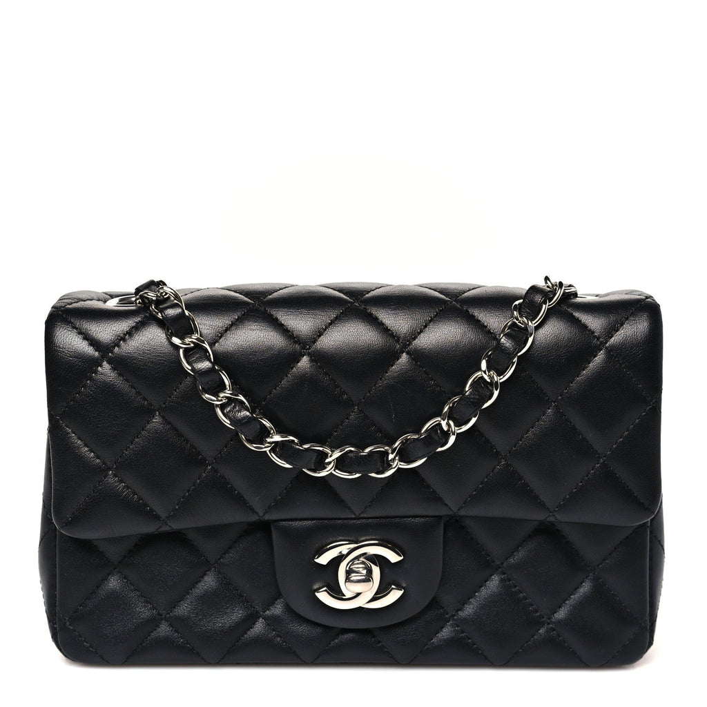 Lambskin Quilted Mini Rectangular Flap Black