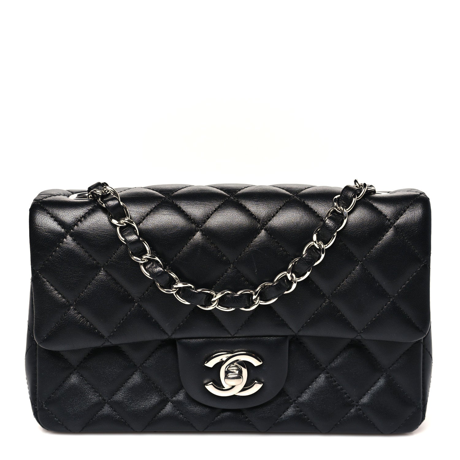 Lambskin Quilted Mini Rectangular Flap Black