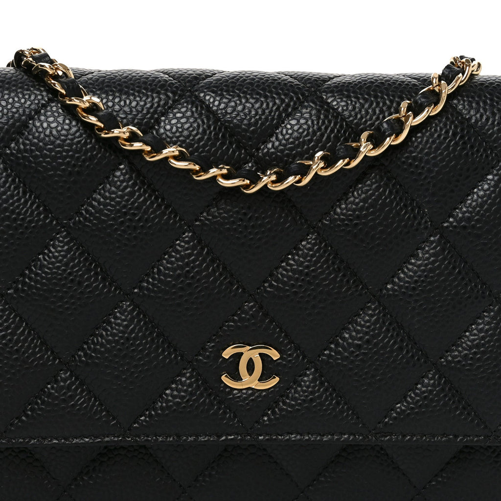 Caviar Quilted Wallet on Chain WOC Black