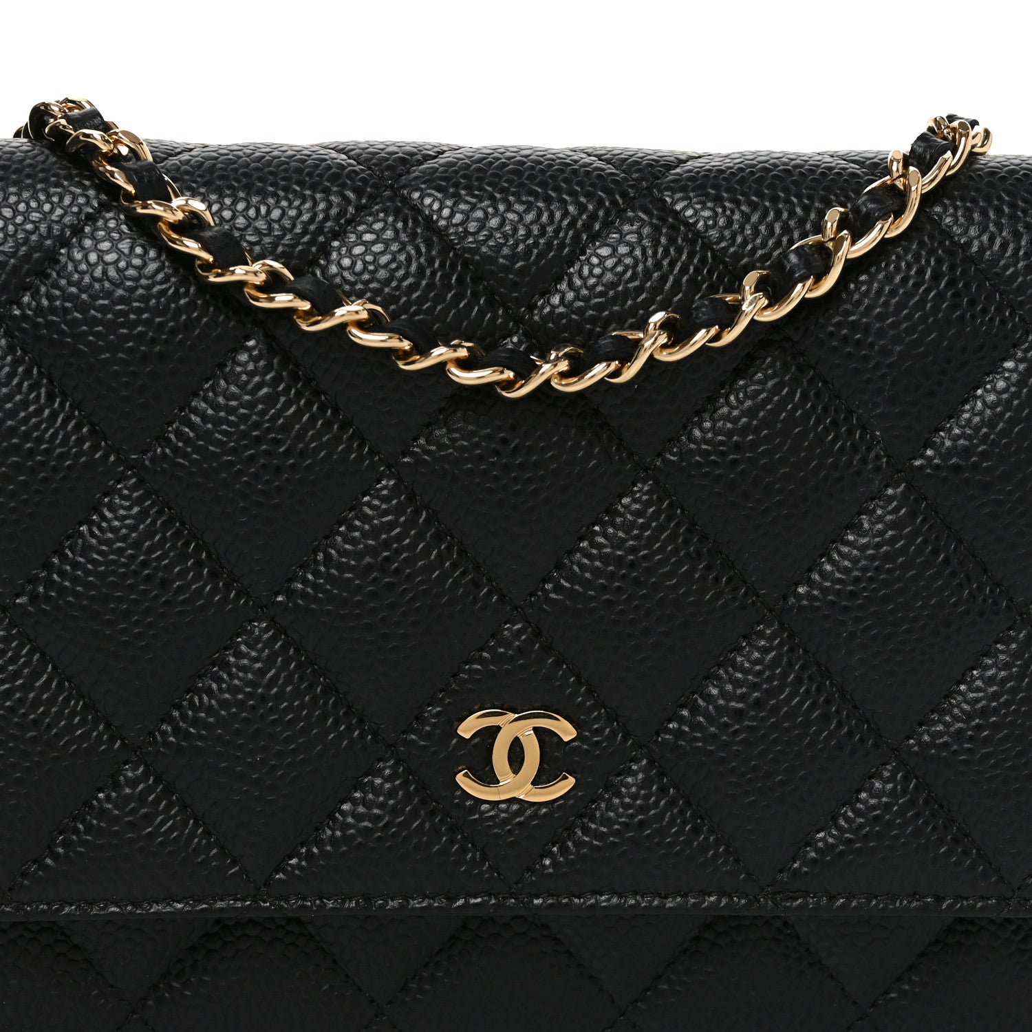 Caviar Quilted Wallet on Chain WOC Black