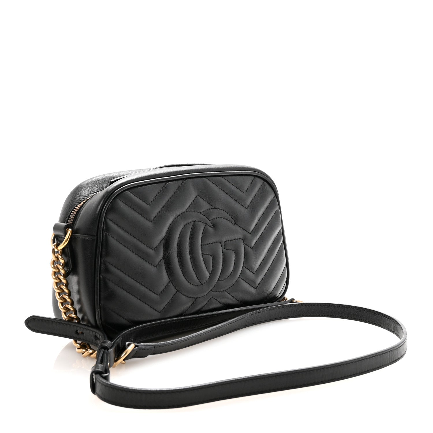 Calfskin Matelasse Small GG Marmont Chain Shoulder Bag Black