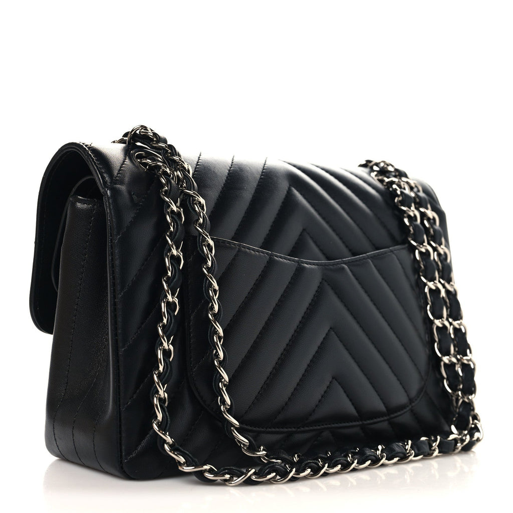 Lambskin Chevron Quilted Small Double Flap Black