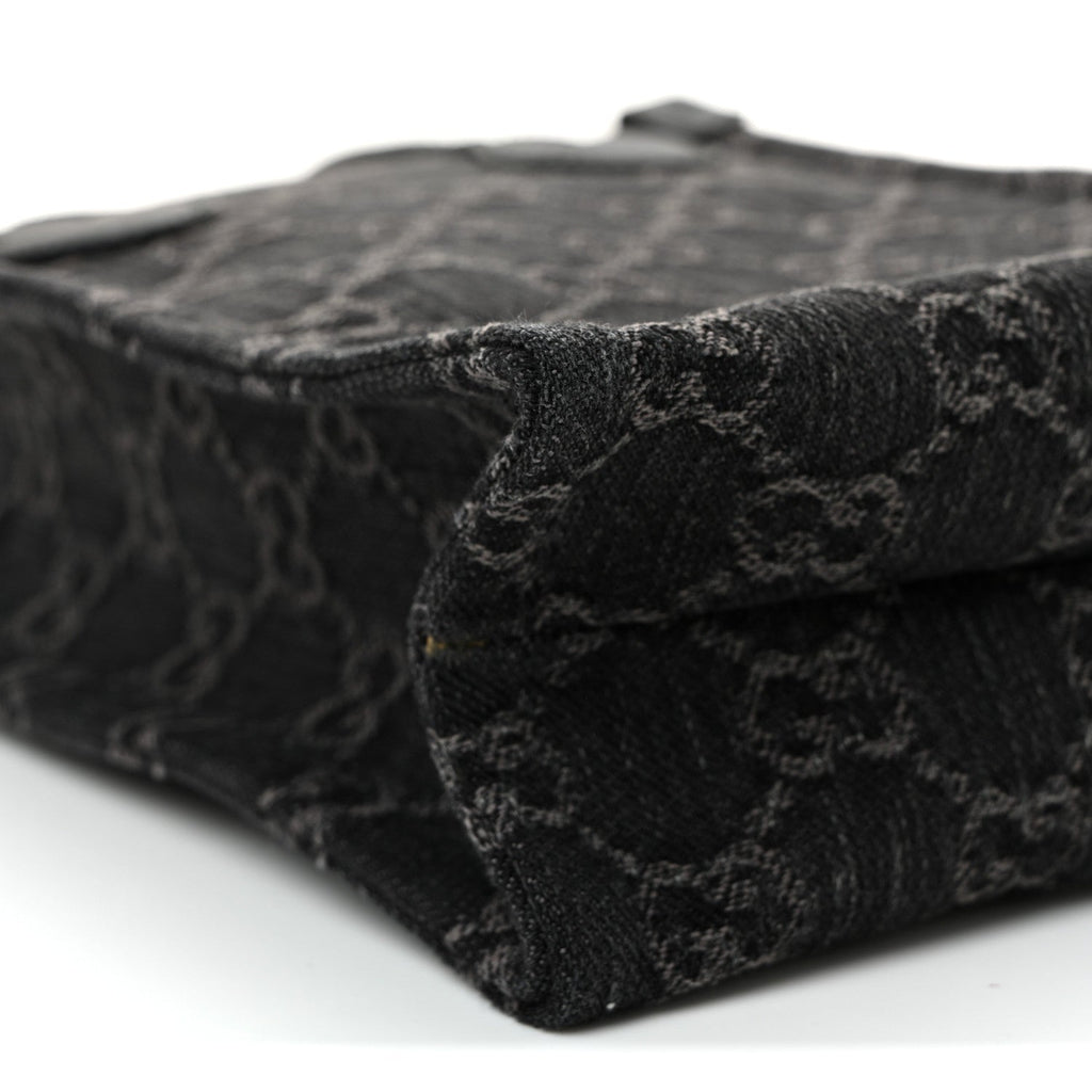 Denim Cuoio Harness GG Monogram Mini Ophidia Tote Bag Black Medium Grey