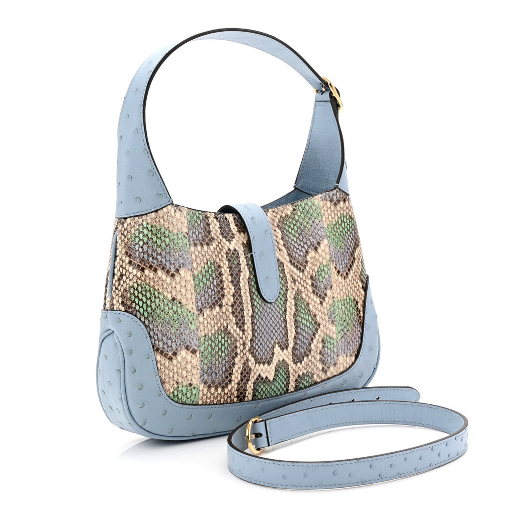 Snakeskin Ostrich Calfskin Small Jackie 1961 Hobo Blue Multicolor