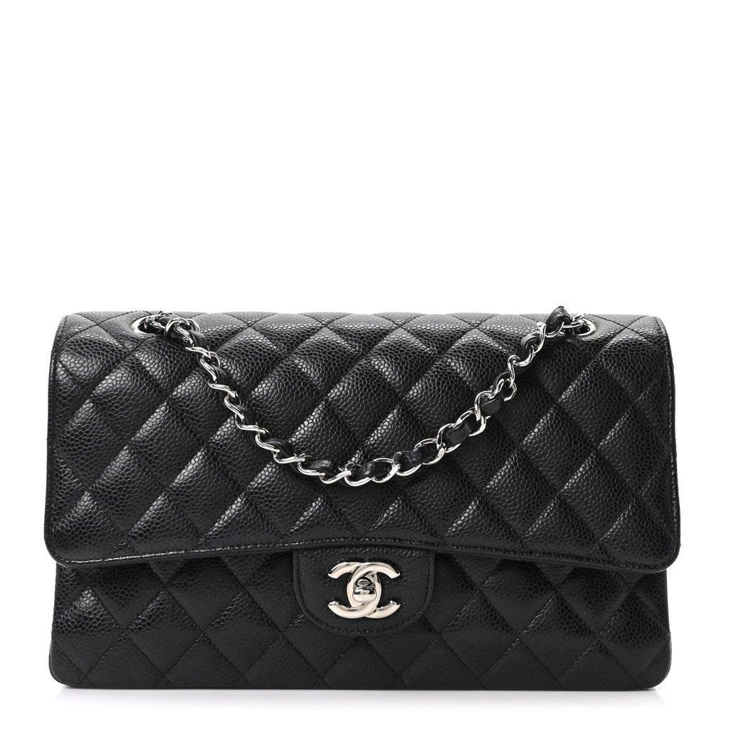 Caviar Quilted Medium Double Flap Black