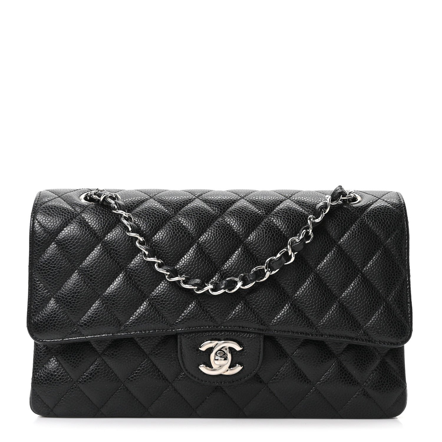 Caviar Quilted Medium Double Flap Black