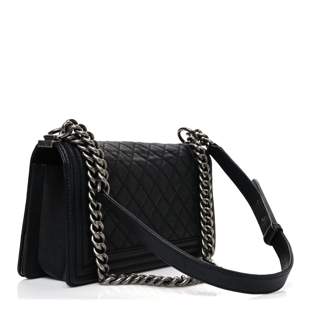 Calfskin Quilted Metal Embellished Paris Dallas Medium Boy Flap Black