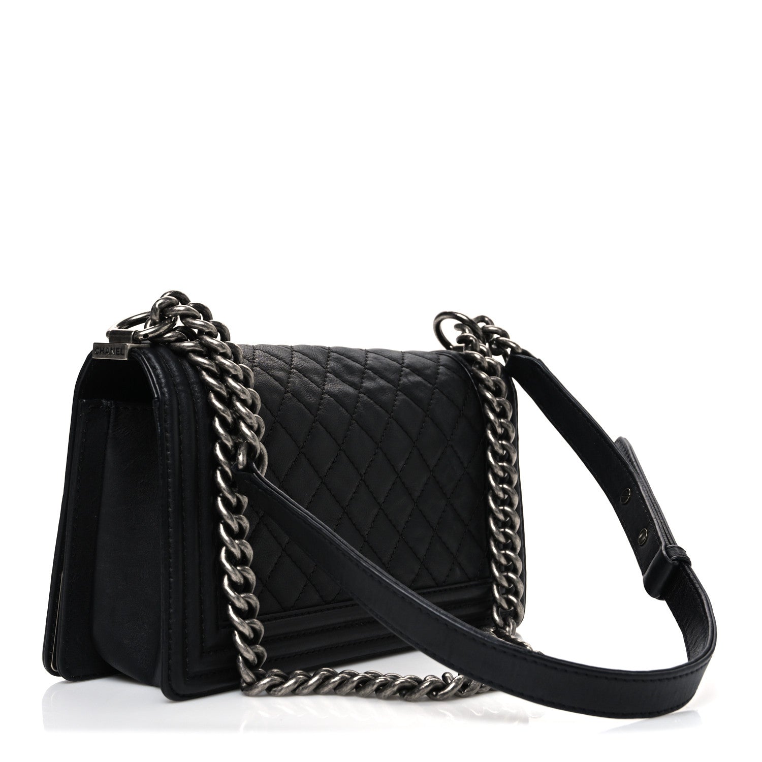 Calfskin Quilted Metal Embellished Paris Dallas Medium Boy Flap Black