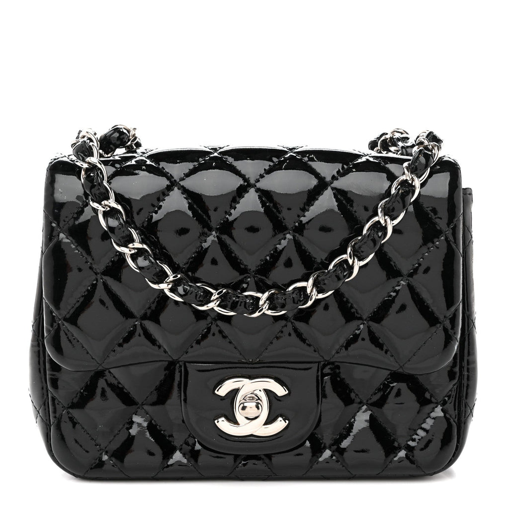 Patent Calfskin Quilted Mini Square Flap Black