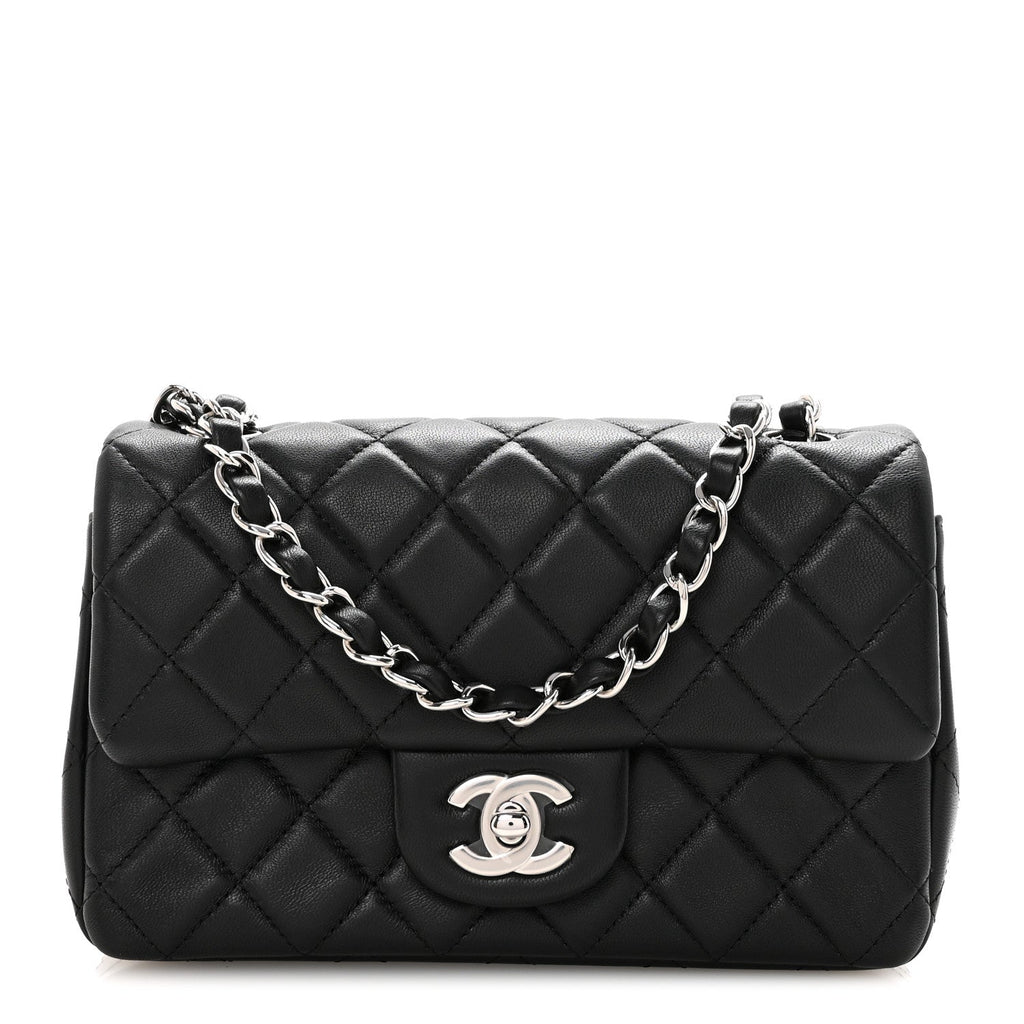 Lambskin Quilted Mini Rectangular Flap Black