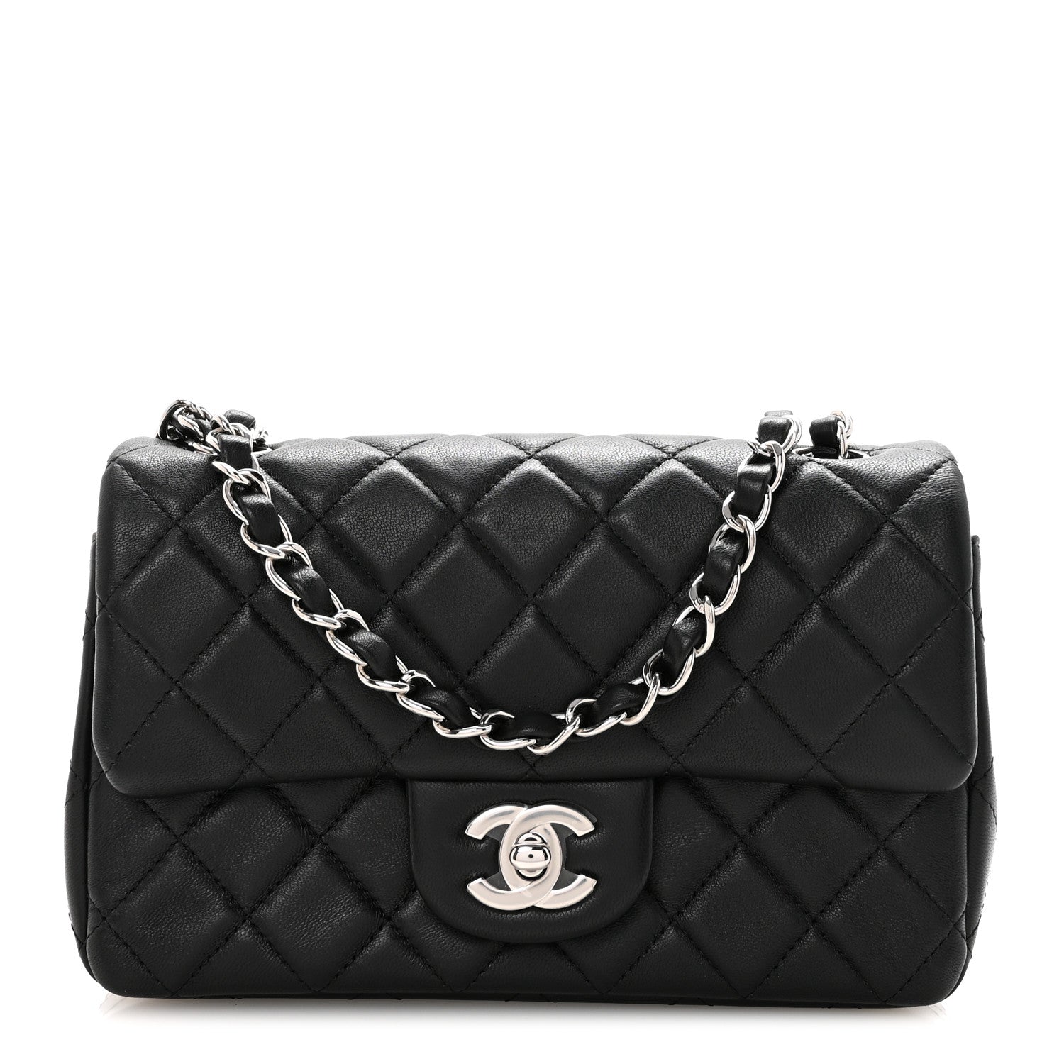 Lambskin Quilted Mini Rectangular Flap Black