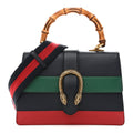 Moon Calfskin Web Medium Dionysus Bamboo Top Handle Bag Blue Emerald Hibiscus Red