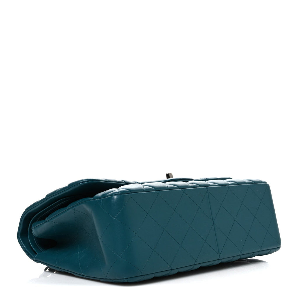 Lambskin Quilted Jumbo Double Flap Turquoise