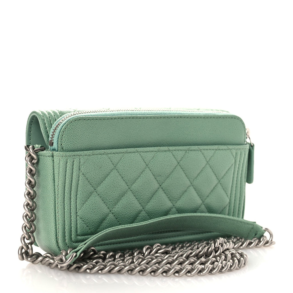 Caviar Quilted Boy Phone Holder Wallet On Chain Green