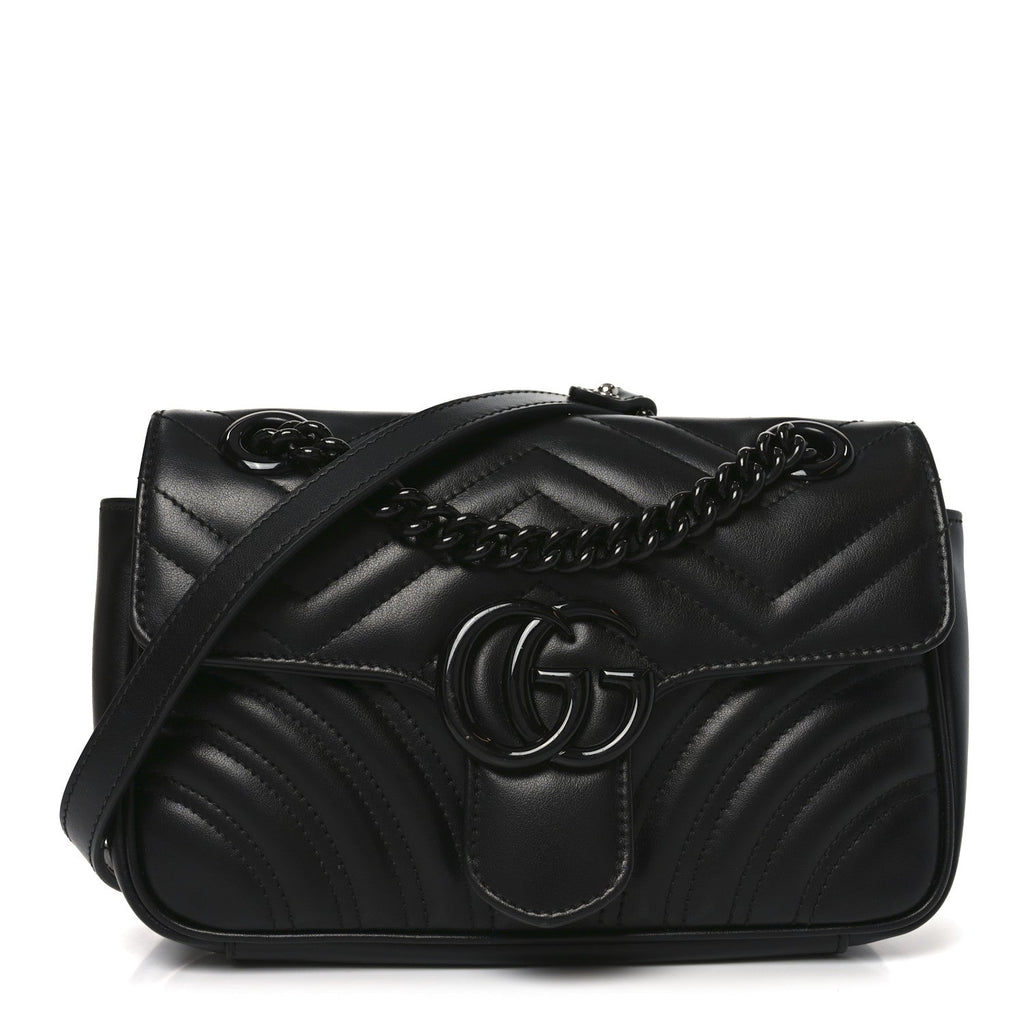Calfskin Matelasse Monochrome Mini GG Marmont Shoulder Bag Black