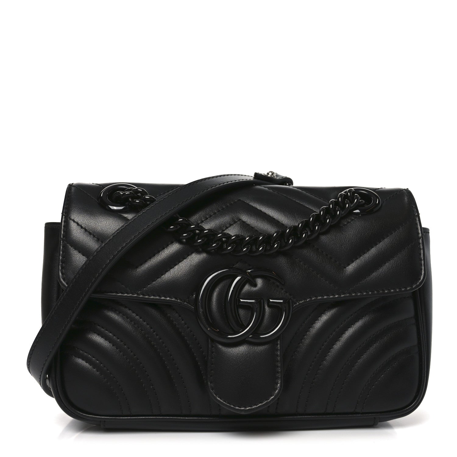 Calfskin Matelasse Monochrome Mini GG Marmont Shoulder Bag Black