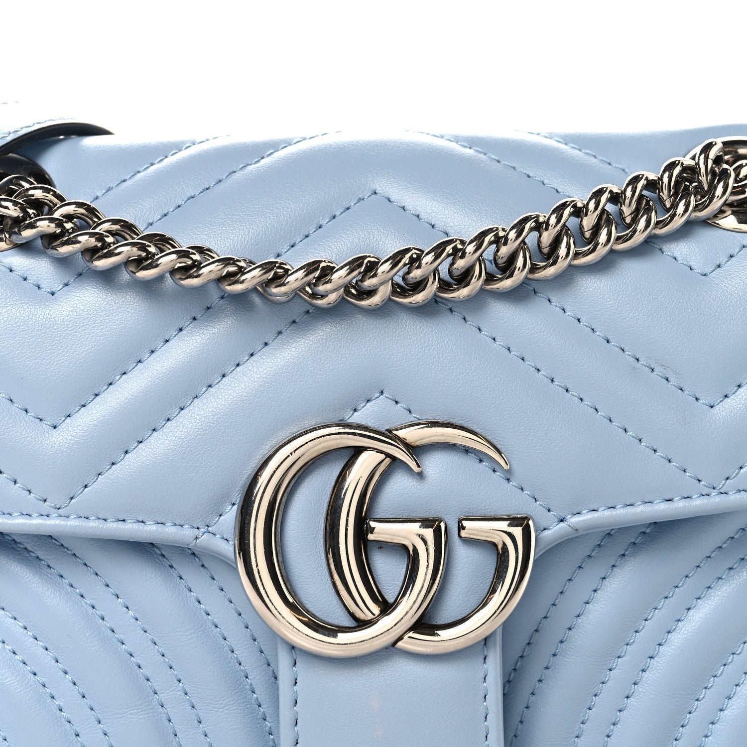 Calfskin Matelasse Mini GG Marmont Shoulder Bag Porcelain Light Blue