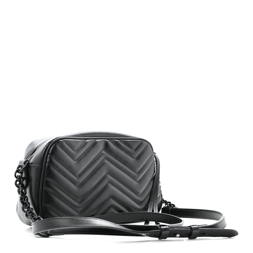 Calfskin Matelasse Monochrome Small GG Marmont Chain Shoulder Bag Black
