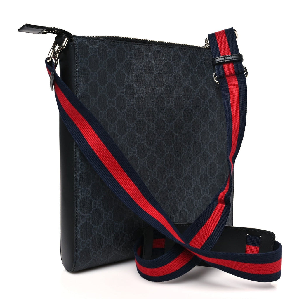GG Supreme Monogram Web Small Flat Messenger Bag Black Grey