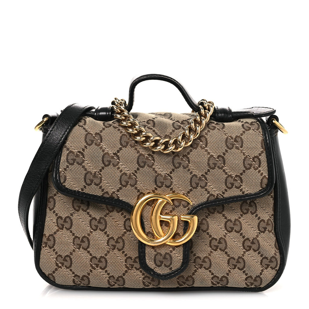 Monogram Azalea Calfskin Matelasse Diagonal Mini GG Marmont Top Handle Shoulder Bag Beige Ebony Black
